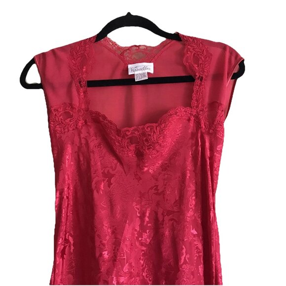 Vintage Versailles Red Lace-Trimmed Long Slip Dress 90s The Bay Canada Size M - Picture 3 of 10